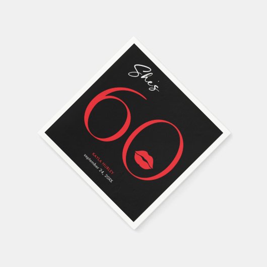 Moderne Minimal Red Lips Sie ist sechzig Geburtsta Serviette (Ecke)