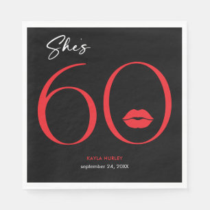 Moderne Minimal Red Lips Sie ist sechzig Geburtsta Serviette