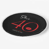 Moderne Minimal Red Lips Sie ist vierzig Geburtsta Pappteller (Schrägansicht)