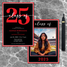 Moderne Minimal Red Script Graduation Party