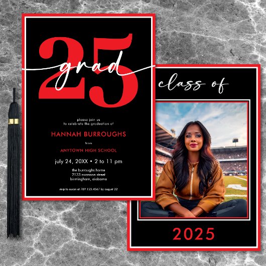 Moderne Minimal Red Script Graduation Party Einladung