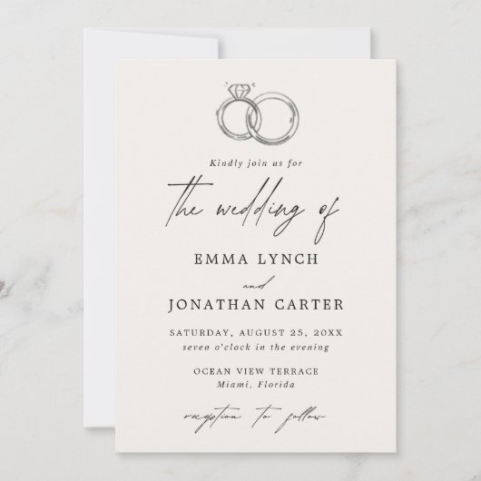 Moderne Minimal Rings Hochzeitseinladung Einladung (Vorderseite)