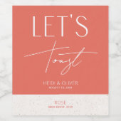 Moderne Minimal rosa Personalisierte Hochzeitsflas Weinetikett (Einzelnes Label)