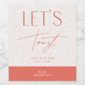 Moderne Minimal rosa Personalisierte Hochzeitsflas Weinetikett (Einzelnes Label)