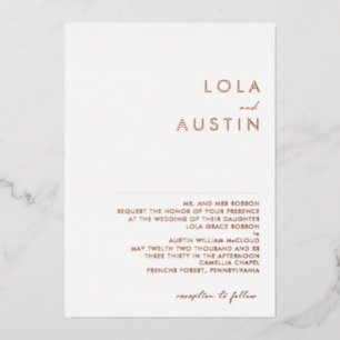 Moderne Minimal Rose Gold Traditionelle Hochzeit R Folieneinladung