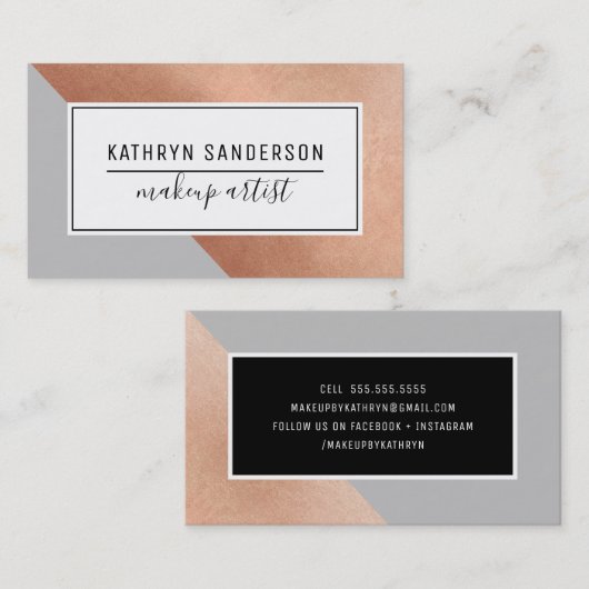 MODERNE MINIMAL Rose Goldecke grau Visitenkarte (Vorne/Hinten)