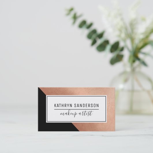 MODERNE MINIMAL Rose Goldecke Schwarz-weiß Visitenkarte (Stehend Vorderseite)