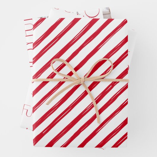 Moderne Minimal Rote Streifen Joyful Foto Weihnach Geschenkpapier Set (Beispiel)