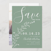 Moderne Minimal Sage Green Save the Date Einladung (Vorne/Hinten)
