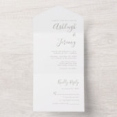 Moderne Minimal Sage Green Script Hochzeit All In One Einladung (Innen Boden)