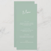 Moderne Minimal Sage Green Script Hochzeit Menükarte (Vorne/Hinten)