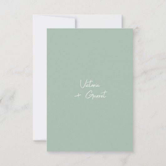 Moderne Minimal Sage Green Script Hochzeit RSVP Karte (Rückseite)