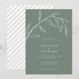 Moderne Minimal Sage Grüne Botanische Leaf Hochzei Einladung