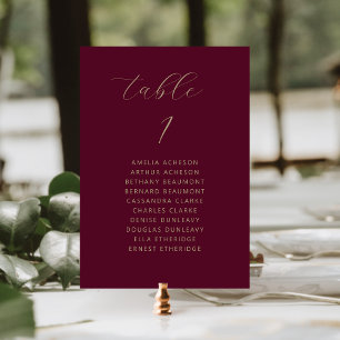 Moderne Minimal Schrift Burgund Gold Hochzeit Tischnummer