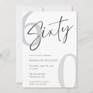 Moderne Minimal Schrift Sixty 60. Geburtstagsfeier Einladung