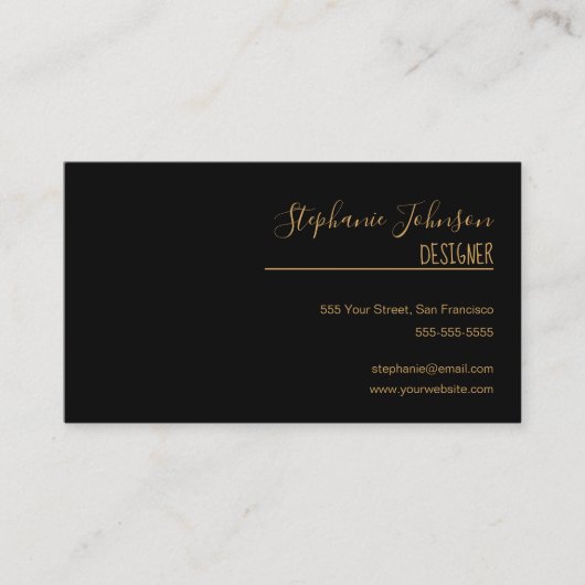 Moderne Minimal Schwarz-Gold-Kalligraphie Visitenkarte (Vorderseite)