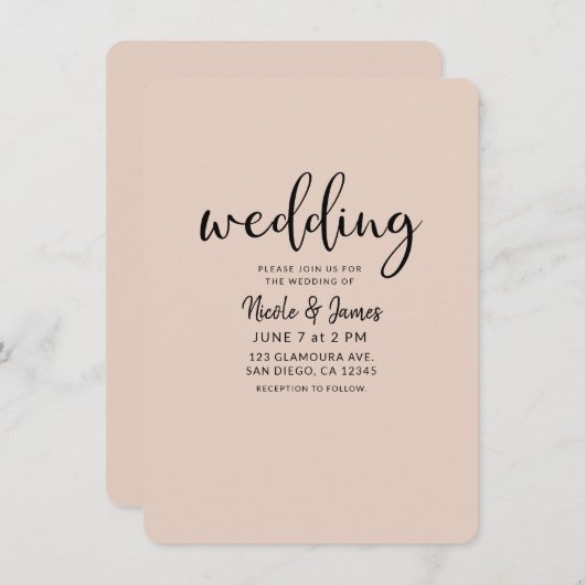 Moderne Minimal Schwarz Typ JEDE FARBE Hochzeit Einladung (Vorne/Hinten)