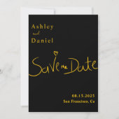 Moderne Minimal Schwarz und Gold Elegante schicke Save The Date (Vorderseite)