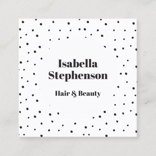 Moderne Minimal Schwarz und Weiß Dot Trendy Quadratische Visitenkarte (Vorderseite)