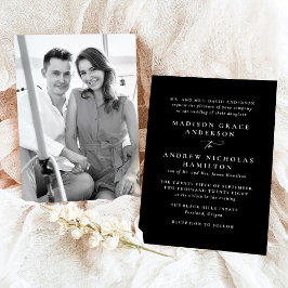 Moderne Minimal Schwarz-Weiß-Foto-Hochzeit Einladung