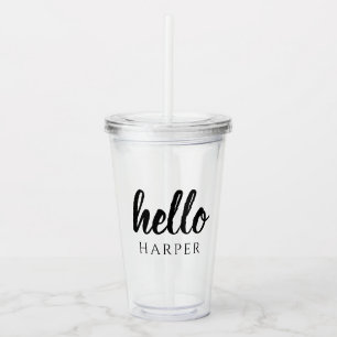 Moderne Minimal Schwarz-Weiß-Hallo und dein Name Acryltrinkbecher