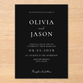 Moderne Minimal Schwarz-Weiß-Hochzeit Acryleinladungen (Vorderseite)