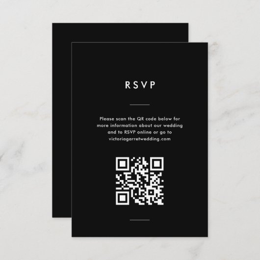 Moderne Minimal Schwarz-Weiß-Script-Hochzeit RSVP Karte (Vorne/Hinten)