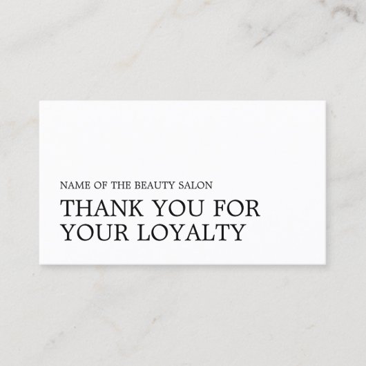 Moderne Minimal Schwarz-weiße Beauty Loyalty Card Treuekarte (Vorderseite)