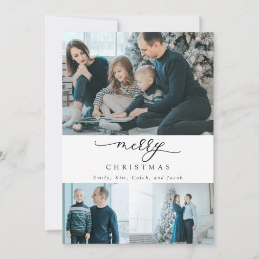 Moderne Minimal Script 3 Foto Frohe Weihnachten (Vorderseite)