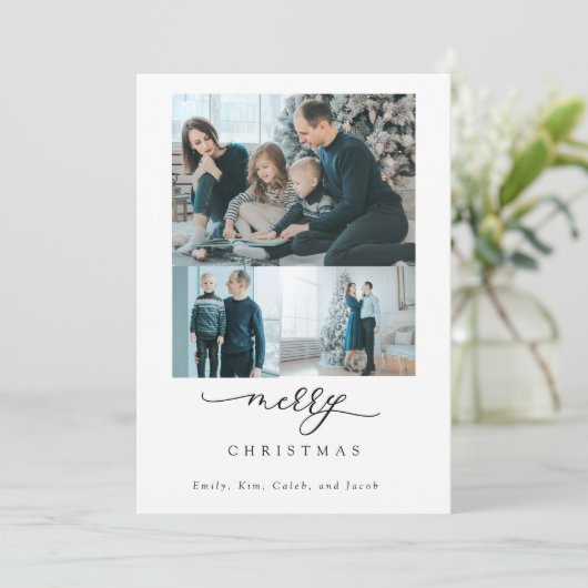 Moderne Minimal Script 3 Foto Frohe Weihnachten (Stehend Vorderseite)