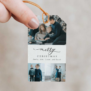 Moderne Minimal Script 3 Foto Frohe Weihnachten Geschenkanhänger