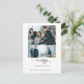 Moderne Minimal Script 3 Foto Frohe Weihnachten Postkarte (Stehend Vorderseite)