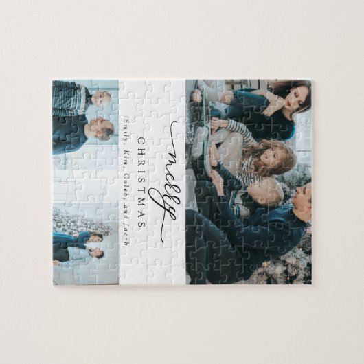 Moderne Minimal Script 3 Foto Frohe Weihnachten Puzzle (Horizontal)