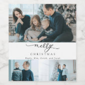 Moderne Minimal Script 3 Foto Frohe Weihnachten Weinetikett (Einzelnes Label)