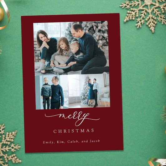 Moderne Minimal Script 3 Foto Frohe Weihnachtsrot