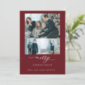 Moderne Minimal Script 3 Foto Frohe Weihnachtsrot (Stehend Vorderseite)