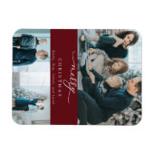 Moderne Minimal Script 3 Foto Frohe Weihnachtsrot Magnet (Horizontal)