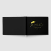 Moderne Minimal Script Black Gold Graduation Party Gästebuch (Voll)