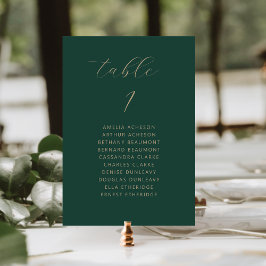 Moderne Minimal Script Dunkelgrüne Goldhochzeit Tischnummer