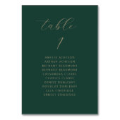 Moderne Minimal Script Dunkelgrüne Goldhochzeit Tischnummer (Rückseite)