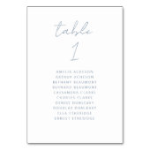 Moderne Minimal Script Dusty Blue Wedding Tischnummer (Vorderseite)
