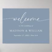 Moderne Minimal Script Dusty Blue Wedding Willkomm Poster (Vorne)