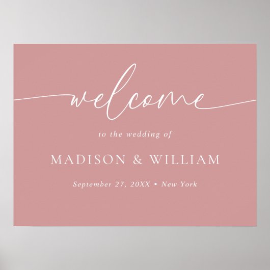 Moderne Minimal Script Dusty Pink Wedding Willkomm Poster (Vorne)