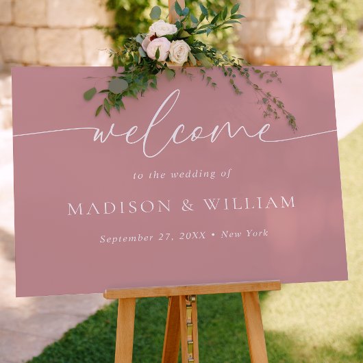 Moderne Minimal Script Dusty Pink Wedding Willkomm Poster