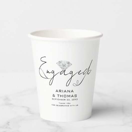 Moderne Minimal-Script-Engagement-Party Pappbecher (Vorderseite)