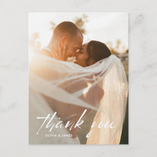 Moderne Minimal Script Foto Hochzeit Vielen Dank Postkarte
