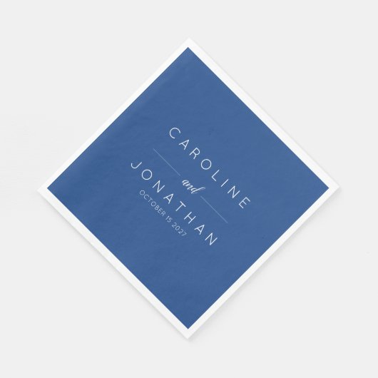 Moderne Minimal Script Französisch Blue Custom Wed Serviette (Ecke)