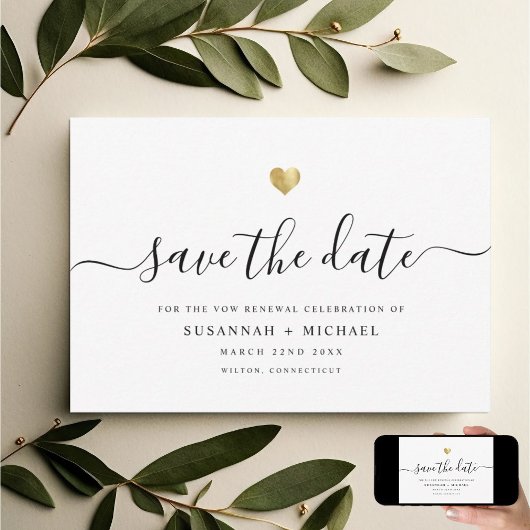 Moderne Minimal Script Gold Vow Erneuerung Save The Date