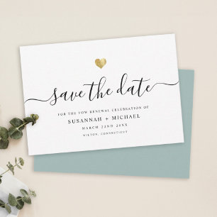 Moderne Minimal Script Gold Vow Renewal Dusty Gree Save The Date