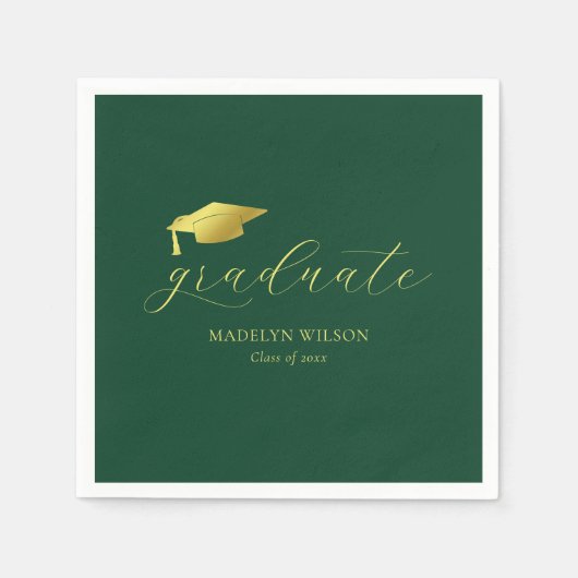 Moderne Minimal Script Green Gold Graduation Party Serviette (Vorderseite)
